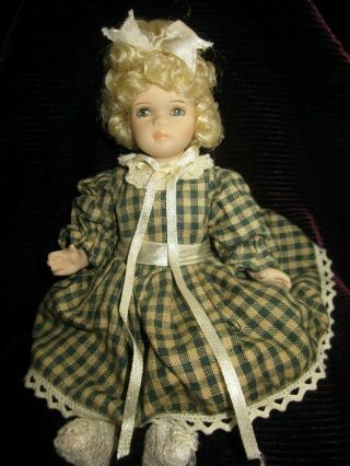 Vintage Porcelain Small Doll Blonde Hair 8 " Tall