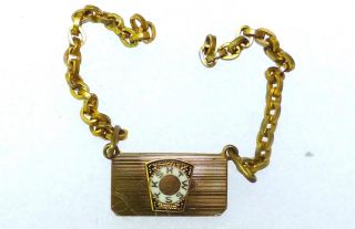 Antique C.  1910 Htwsstks Enameled Masonic Charm On Chain Rose Gold Filled