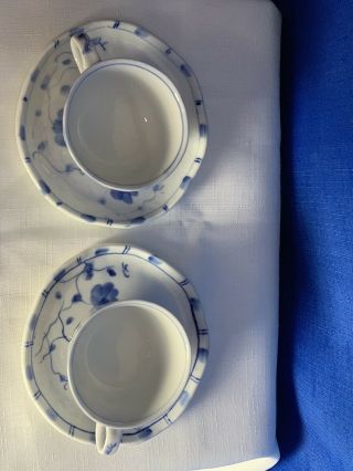 Old Set of 2 Antique Chinese Blue And White porcelain Tea Cup and Saucer Signed 2