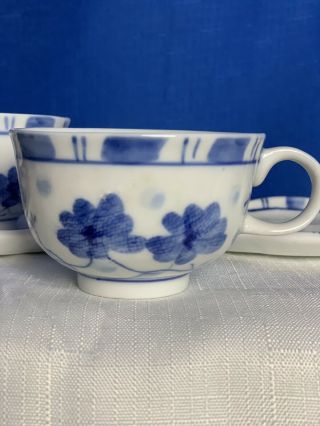 Old Set of 2 Antique Chinese Blue And White porcelain Tea Cup and Saucer Signed 4