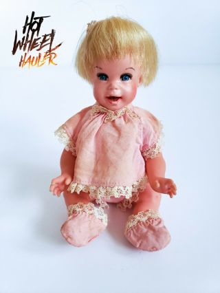 Vintage Mattel Plastic Doll 7 " Baby Cheerful Tearful 1966 With Mouth