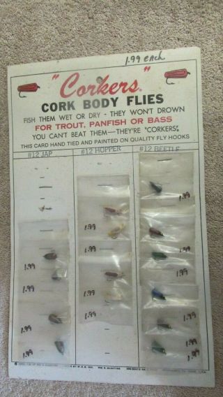 Vintage Corkers Cork Body Flies Fishing Lure Dealer Card - 12 J - P,  12 Hopper