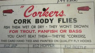 Vintage Corkers Cork Body Flies Fishing Lure Dealer Card - 12 J - P,  12 Hopper 5