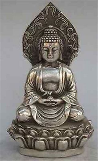 Chinese Tibet Silver Bronze Statue Sakyamuni Buddha Sculpture Nr