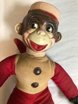 Vintage 1940’s Stuffed Corduroy Organ Grinder Monkey Toy W/Plastic Head 2