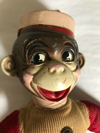 Vintage 1940’s Stuffed Corduroy Organ Grinder Monkey Toy W/Plastic Head 7