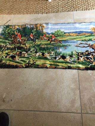 French Vintage Tapestry,  Hunting Scene,  Stag And Deer,  Countryside In Vgc