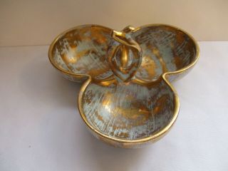 Vtg.  Stangl Pottery Antique Gold 3875 Center Handled Triple Candy/nut Dish