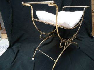 Vanity Stool Chair Vintage Gold Brass Metal Hollywood Regency Mid Century Mcm