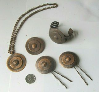 Antique Arts Crafts Hammered Copper Bracelet Brooch Necklace Native American