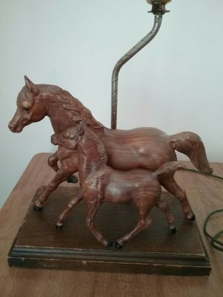 1960 ' s BREYER WOOD - GRAIN RUNNING MARE and FOAL LAMP ANTIQUE - RARE 2