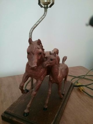 1960 ' s BREYER WOOD - GRAIN RUNNING MARE and FOAL LAMP ANTIQUE - RARE 3