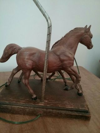 1960 ' s BREYER WOOD - GRAIN RUNNING MARE and FOAL LAMP ANTIQUE - RARE 4