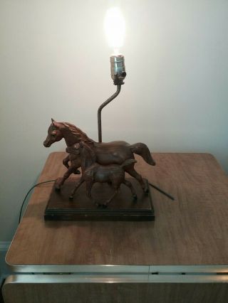 1960 ' s BREYER WOOD - GRAIN RUNNING MARE and FOAL LAMP ANTIQUE - RARE 8