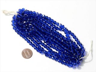 Hank (286) 7 Mm Vintage 1920s Czech Faceted Sapphire Blue Glass Beads