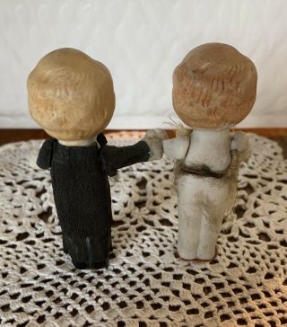 ANTIQUE JAPAN BISQUE BRIDE AND GROOM DOLLS JOINTED ARMS 3” TALL NR 5