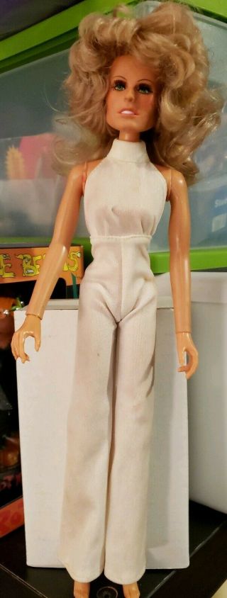 Vintage 1975 Farrah Fawcett Mego 12” Doll Charlies Angels Jumpsuit Hong Kong