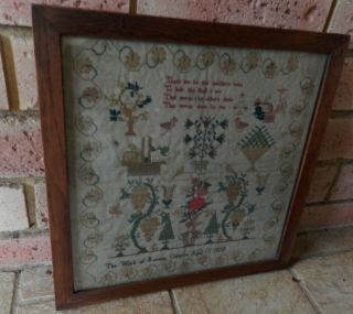 ANTIQUE EMBROIDERY SAMPLER HAND STITCHED NEEDLEPOINT 1838 3