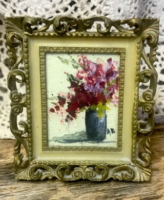 Vintage Miniature Framed Painting Wall Art Floral
