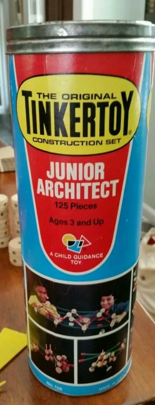 Vintage Tinkertoy No 136 Junior Architect Creative Educational Construction Set