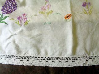 Vintage Tablecloth Hand Embroidered Spring Flowers Crochet Border 46 