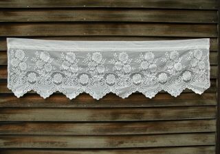 Vtg 58 X 16 White Lace Curtain Panel Ivory Cream Floral Boho Crochet Scalloped
