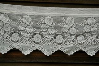 Vtg 58 x 16 White LACE Curtain Panel Ivory Cream FLORAL Boho Crochet Scalloped 2
