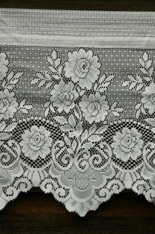Vtg 58 x 16 White LACE Curtain Panel Ivory Cream FLORAL Boho Crochet Scalloped 3
