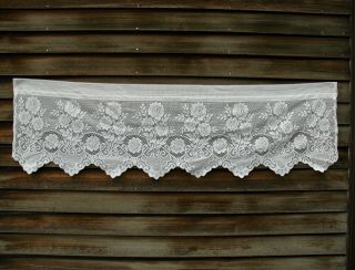 Vtg 58 x 16 White LACE Curtain Panel Ivory Cream FLORAL Boho Crochet Scalloped 4