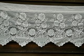 Vtg 58 x 16 White LACE Curtain Panel Ivory Cream FLORAL Boho Crochet Scalloped 5