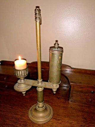 Antique Brass Candlestick With Match Box Holder Weighted Base