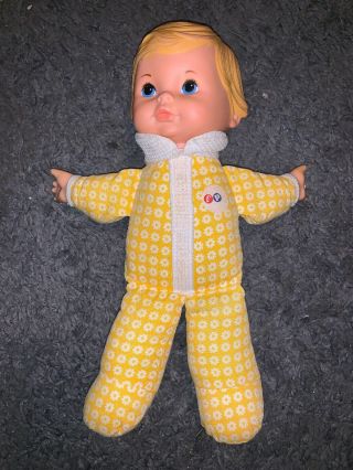 Fisher Price Doll 208 Baby Honey Lap Sitter Doll Vintage 1975 Yellow Cloths
