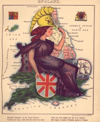 English Map British England Antique Old Colour Map From Fun Atlas Poster Picture