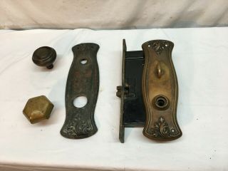 Vintage Brass Door Knob Plates And Lock Corbin