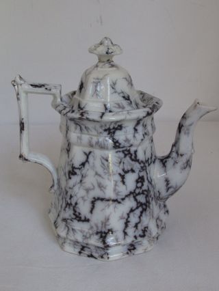 Antique Mulberry Marble Ironstone Tea,  Coffee Or Chocolate Pot