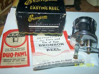 Vintage Bronson Meteor Fishing Reel No 2500 W/ Box And Papers - Jeweled