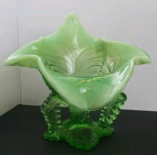 Antique Vtg Jack In The Pulpit Vase Flower Vaseline Glass Green