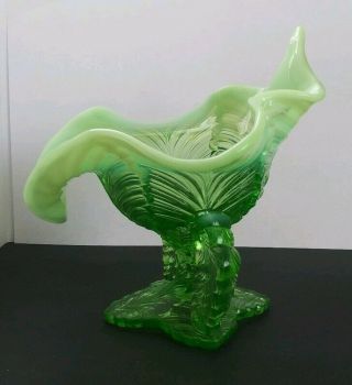 Antique Vtg Jack in the Pulpit Vase Flower Vaseline Glass Green 3