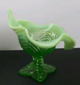 Antique Vtg Jack in the Pulpit Vase Flower Vaseline Glass Green 5