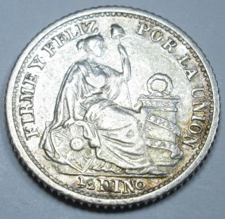 Peru Lima Au - Bu 1898 1/2 Dinero Old Antique Silver Peruvian Currency Money Coin