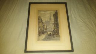 De La Broye Antique Hand Colored Etching French Artist Framed Print / Signed