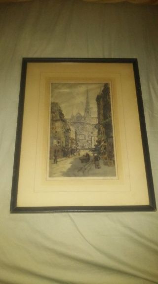 DE LA BROYE Antique HAND COLORED ETCHING French Artist FRAMED PRINT / SIGNED 5