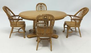 Vintage Light Wood Dollhouse Miniature Furniture Table & Four Chairs