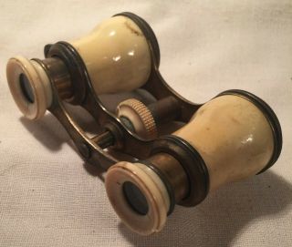 Vintage Antique Bone & Brass Opera Glasses Binoculars & Case By Queen