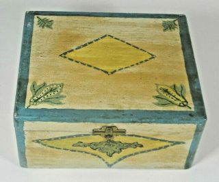 Antique Early Painted/decorated Small Cigar Box Folk Art 6 X 7 1/4 X 3 1/2