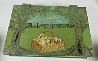 Antique Early Painted/decorated Small Box Folk Art 12 3/4 X8 3/4 X 3 Inches