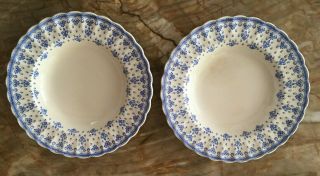 Two (2) Copeland Spode Fleur De Lis Lys Blue Bowls 7 5/8 " Scalloped Rim Antique