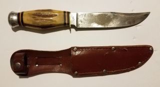 Gc Co Knife 467 Solingen Germany Etched Artwork On One Side Vintage W/ Sheath Vg