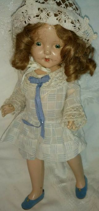 Vintage Shirley Temple Style Composition Doll Sleep Eyes Curls Teeth 1930s Era