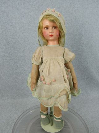 17 " Unknown Antique Cloth Felt Lenci Style Doll With Papier - Mache Face